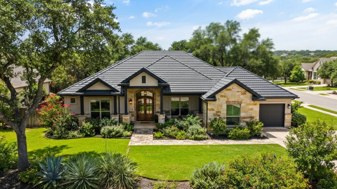 Stone coated steel metal roofing on San Antonio home curb appeal