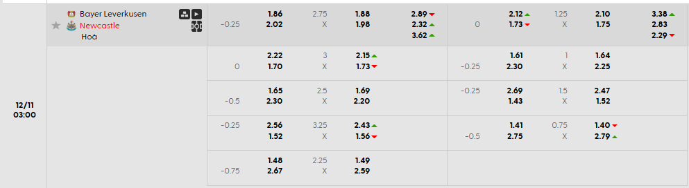 Tỷ lệ kèo Leverkusen vs Newcastle