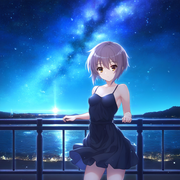 1girl, nagato yuki (suzumiya haruhi no yuuutsu), black dress, Leaning on a rooft s-2195464617