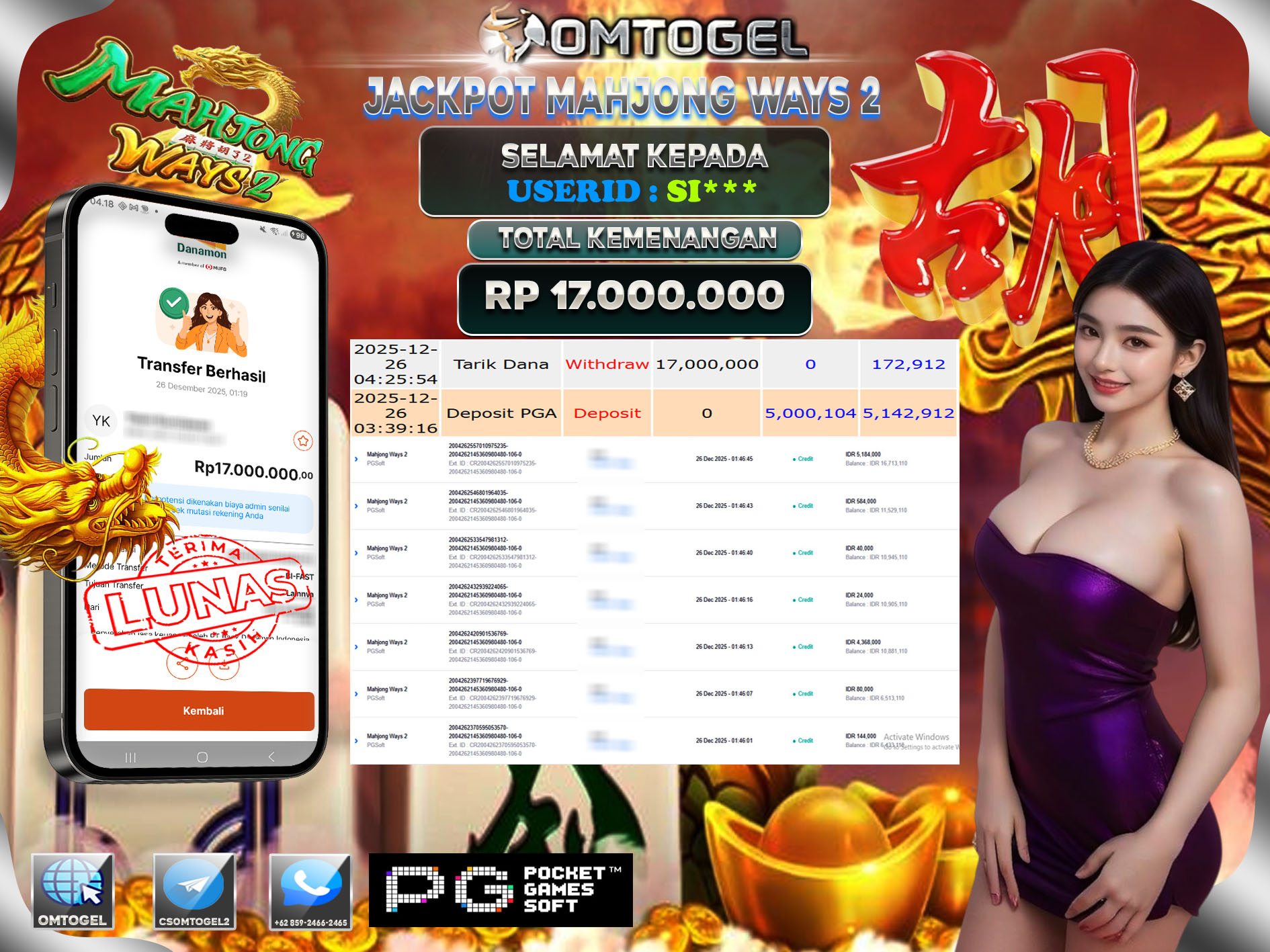 OMTOGEL JACKPOT PGSOFT MAHJONG WAYS2 ,17 JUTA DI BAYAR LUNAS ,-