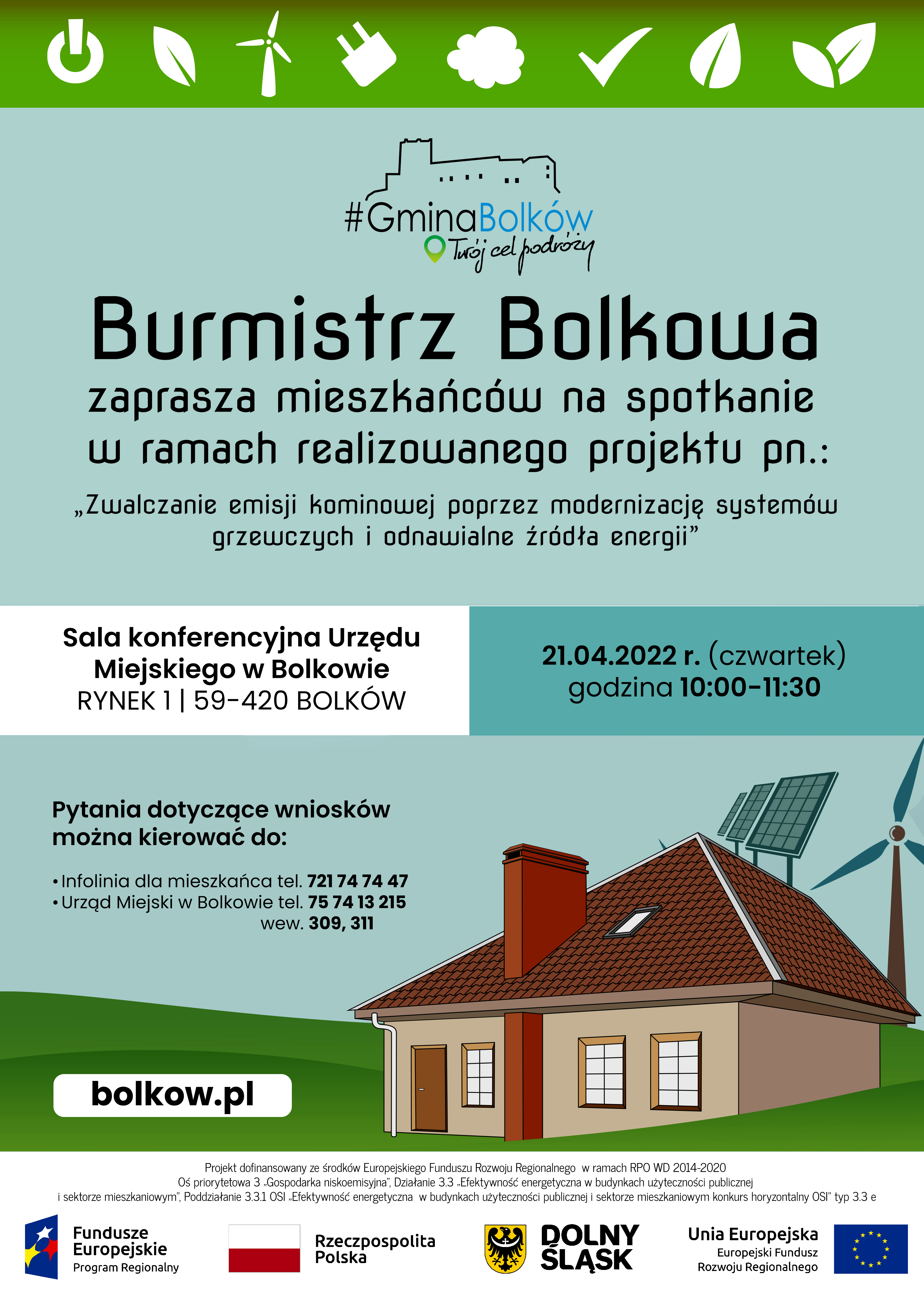 Plakat informujący o spotkaniu w sprawie grantów na wymianę kopciuchów