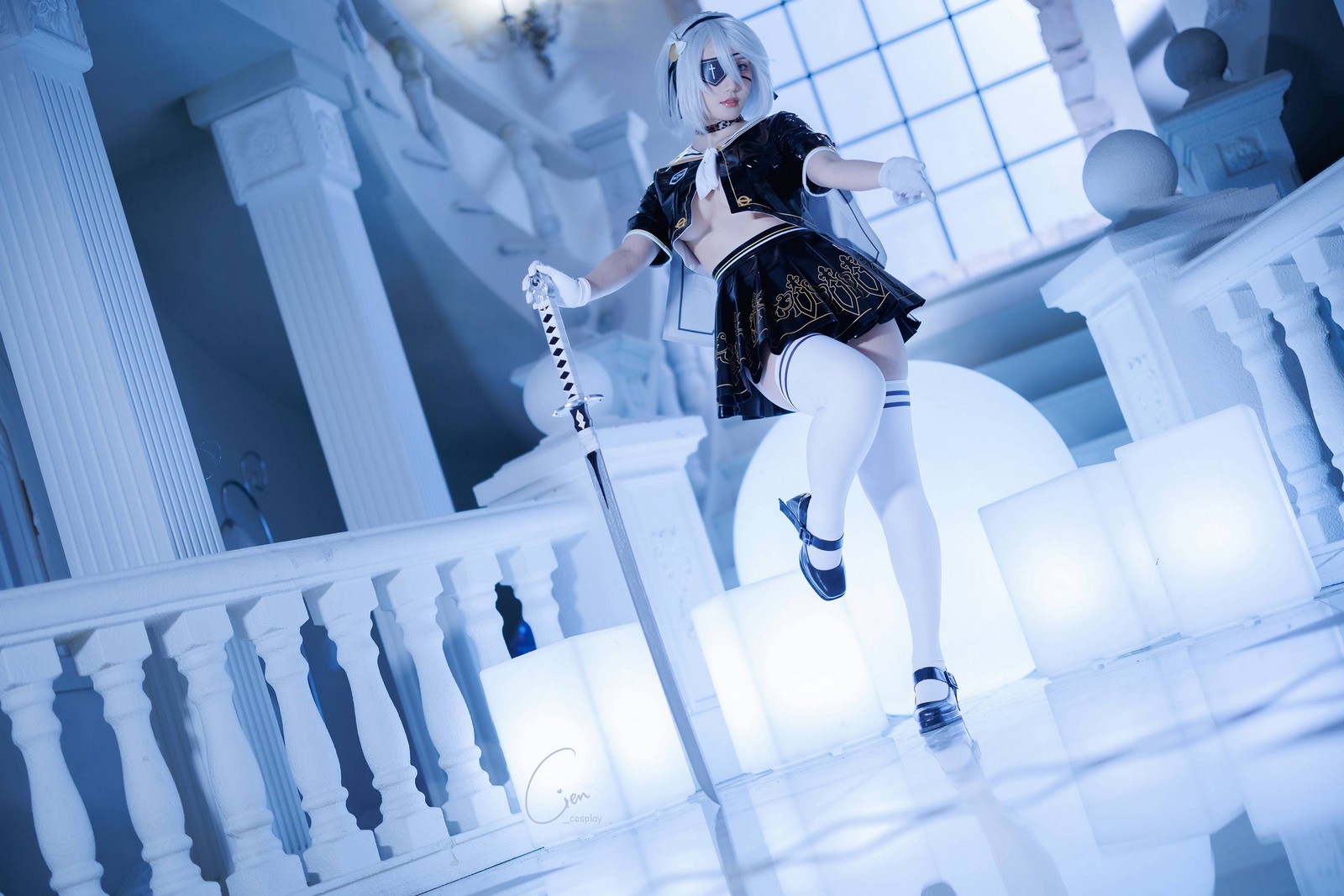 Cien恩恩 2B JK School Uniform Cosplay 高清写真（32P｜15MB）插图2