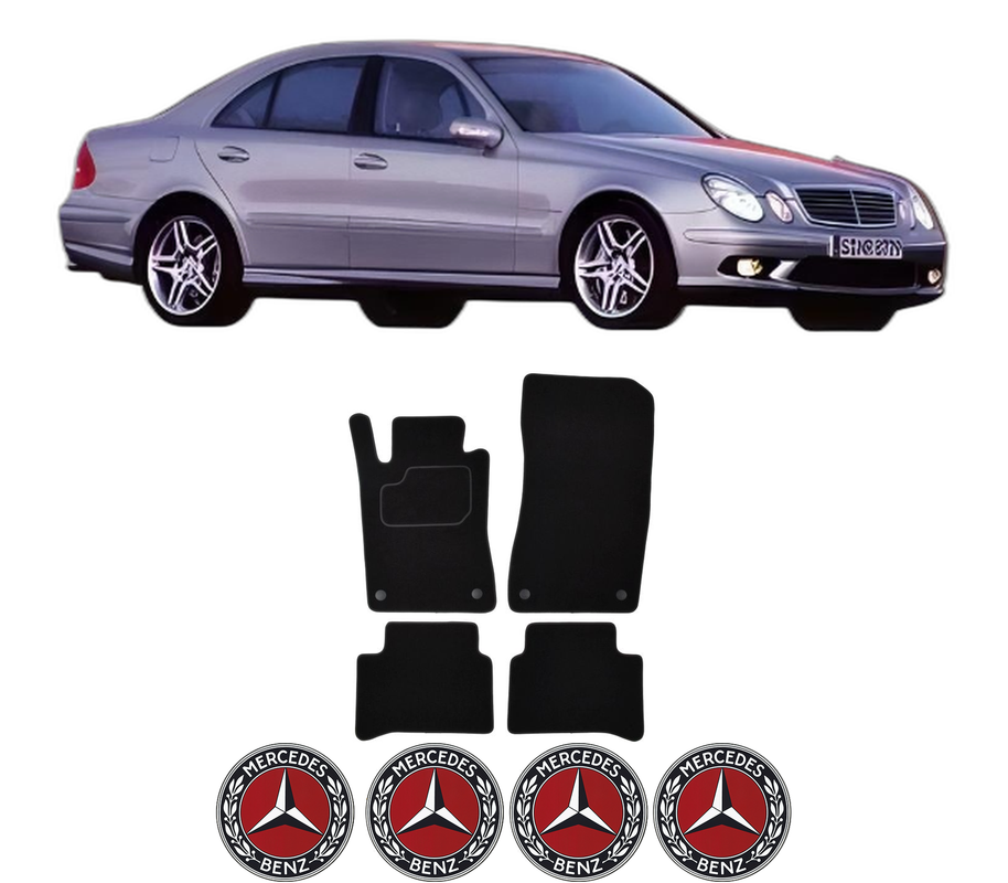 Set Covorase Presuri MERCEDES-BENZ E-CLASS (W211) din 2002-2008, Auto, Material Textil Mocheta, 4 Stickere auto cu MERCEDES-BENZ