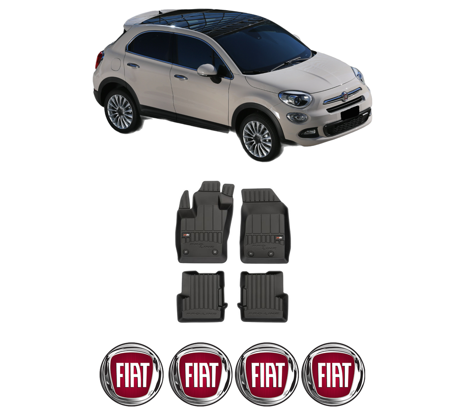 Set covorase presuri FIAT 500X (334_) din 2014-2022, auto, din cauciuc thermoplastic, 4 Stickere auto cu FIAT