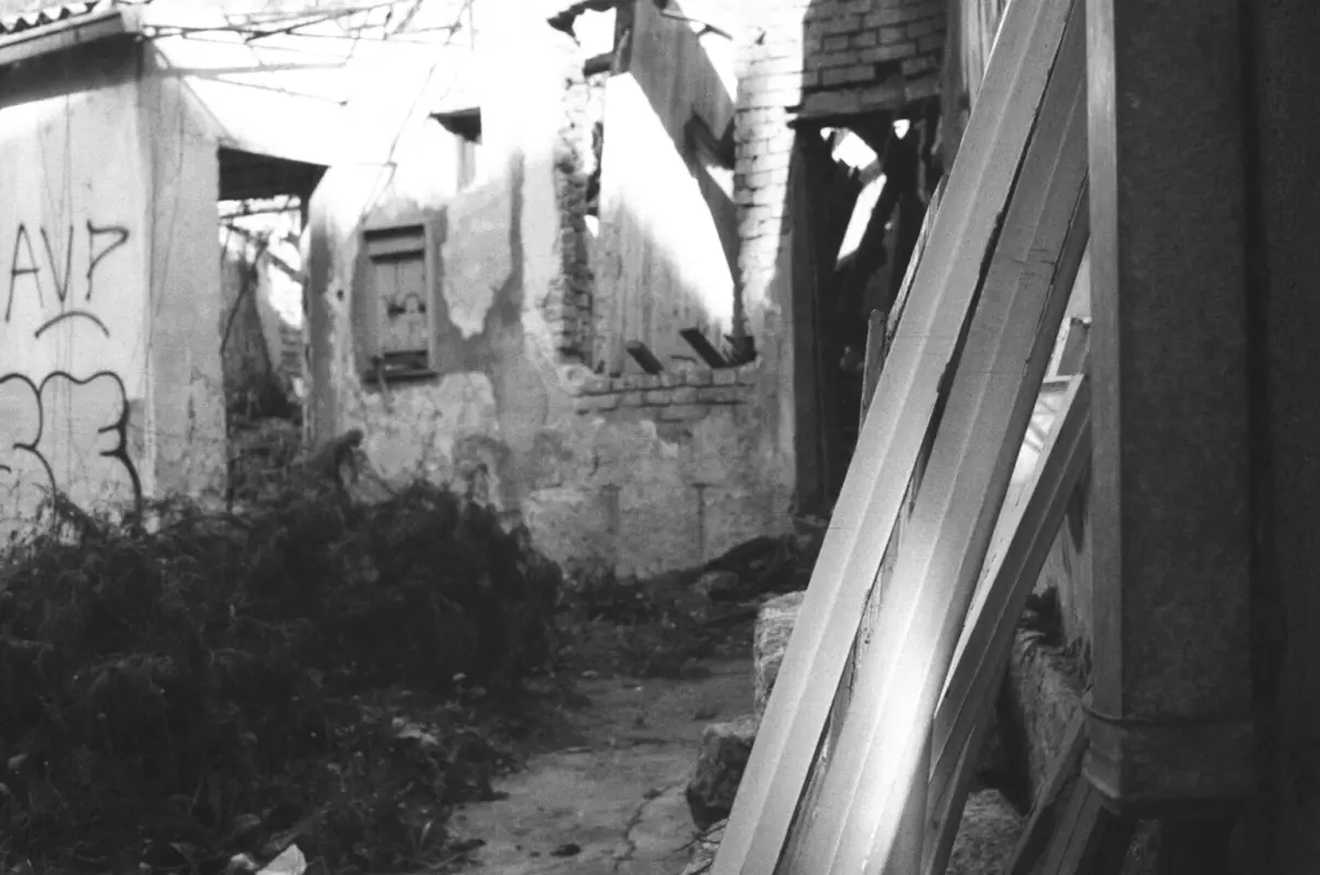 an abandoned previously bombed building.