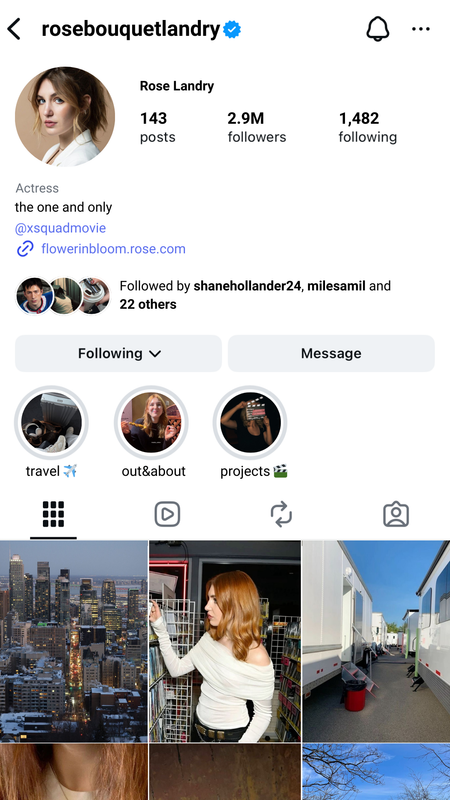 Screenshot of Rose Landry’s Instagram