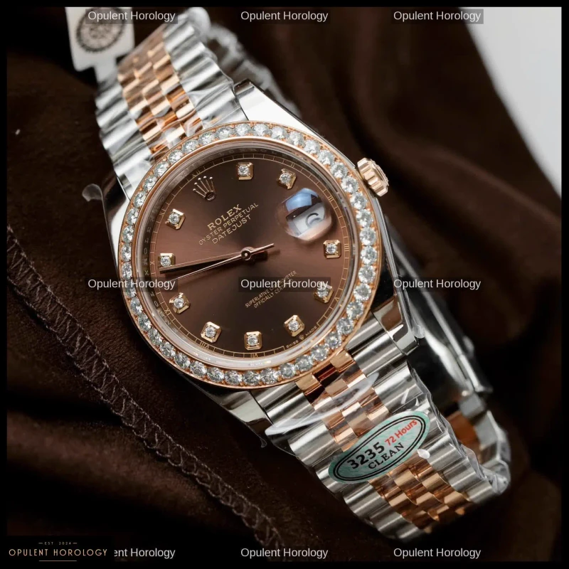 Rolex Datejust 41 Chocolate Dial Moissanite Diamond Bezel Jubilee
