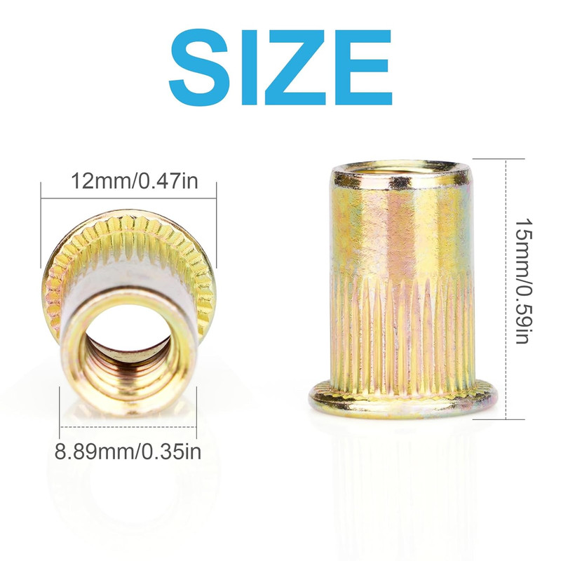 Amazon: 200PCS Carbon Steel UNC Rivet Nuts Rivnut Assortment Kit,Yellow