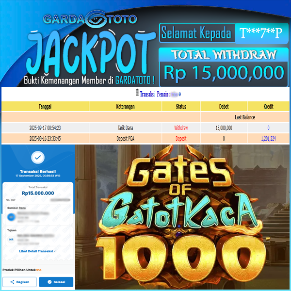 JACKPOT DI PERMAINAN SLOT GATES OF GATOTKACA 1000 WD Rp15.000.000,- DIBAYAR LUNAS GARDATOTO MANTAP!