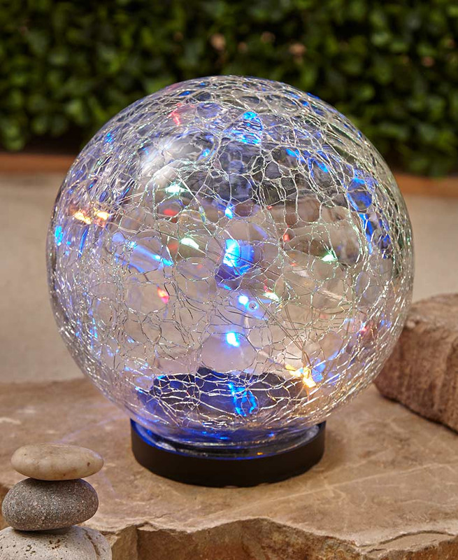 Solar Accent Crackle Glass Gazing Ball Globe Garden Patio Pathway Multi