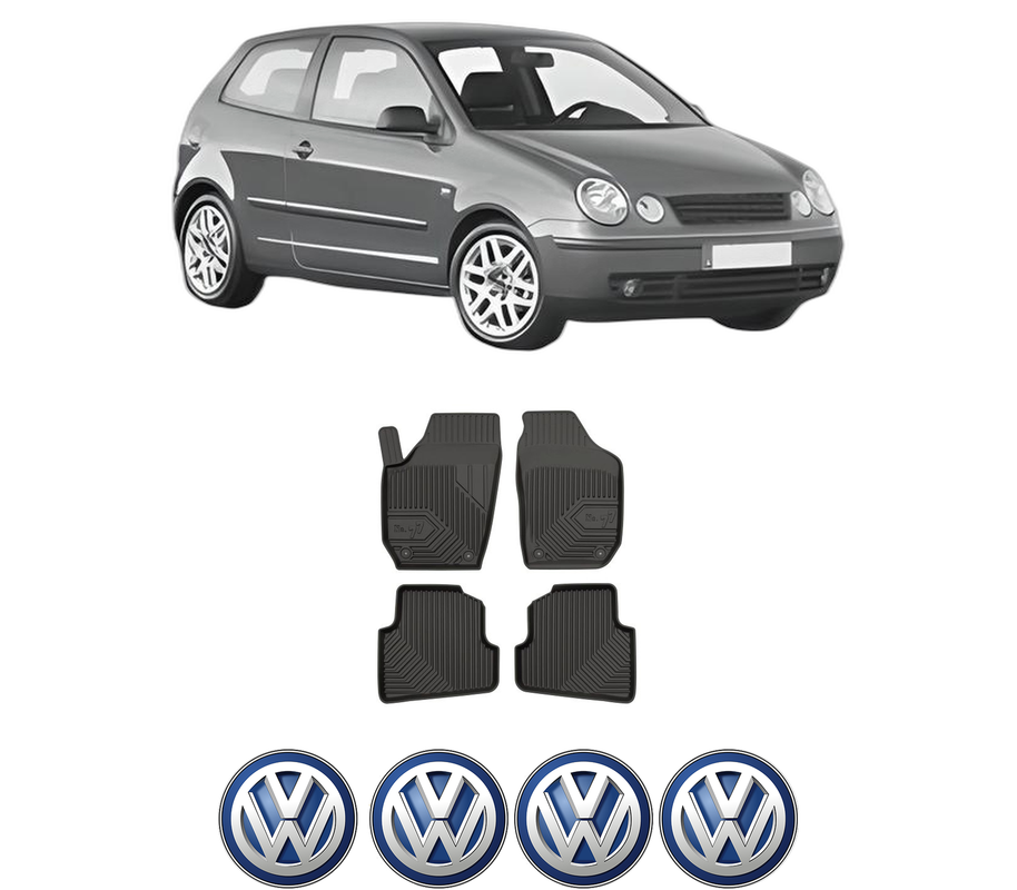 Set covorase presuri Volkswagen POLO IV (9N_, 9A_) din 2001-2009, auto, din cauciuc thermoplastic, 4 Stickere auto cu Volkswagen