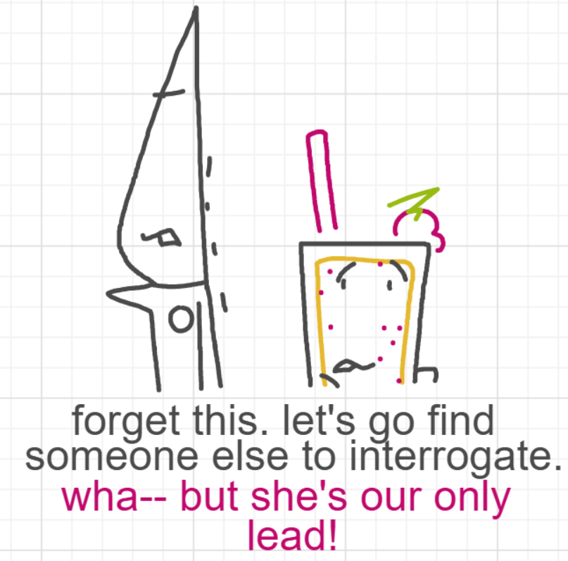 A panel from A Murder On The, episode six of the Board Boards object show by Furretwalk/WalkingFurret.