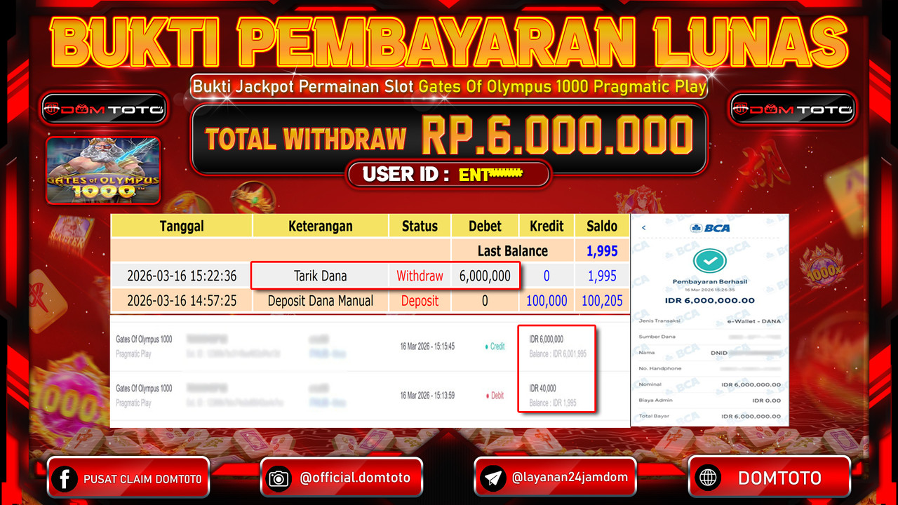 JACKPOT SLOT Gates Of Olympus 1000 Pragmatic Play 16 MARET 2026