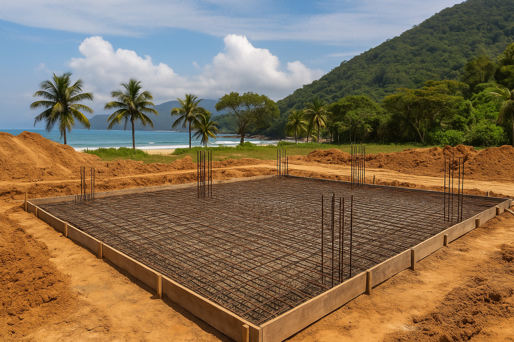 Obra com fundação radier no Litoral Norte
