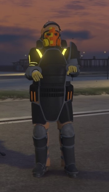 Orange Juggernaut Armour And Pants With Orange Riot Helmet