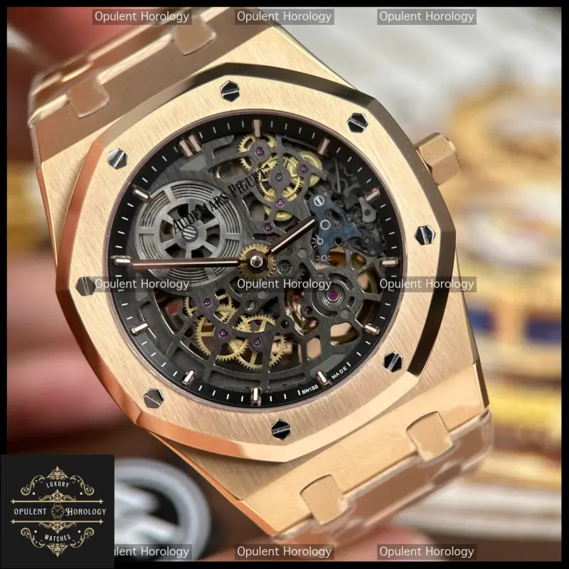 Audemars Piguet Royal Oak Jumbo 16204 Openworked Replica 39mm Rose Gold Calibre 7124