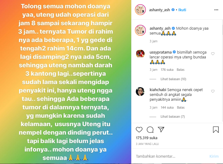 Ashanty sebut tumor Suteng tak cuma 1.
