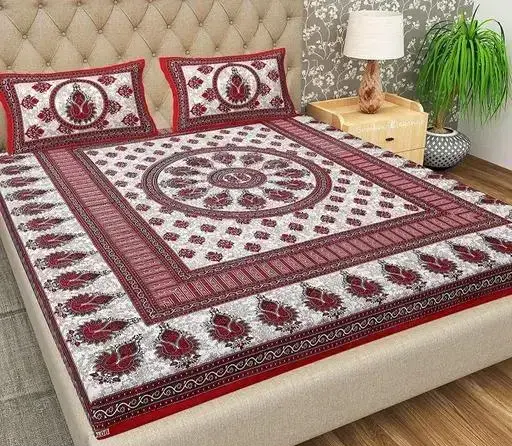 Jaipuri Cotton Double Bedsheet With 2 Pillow Cover Color 2 (R603)