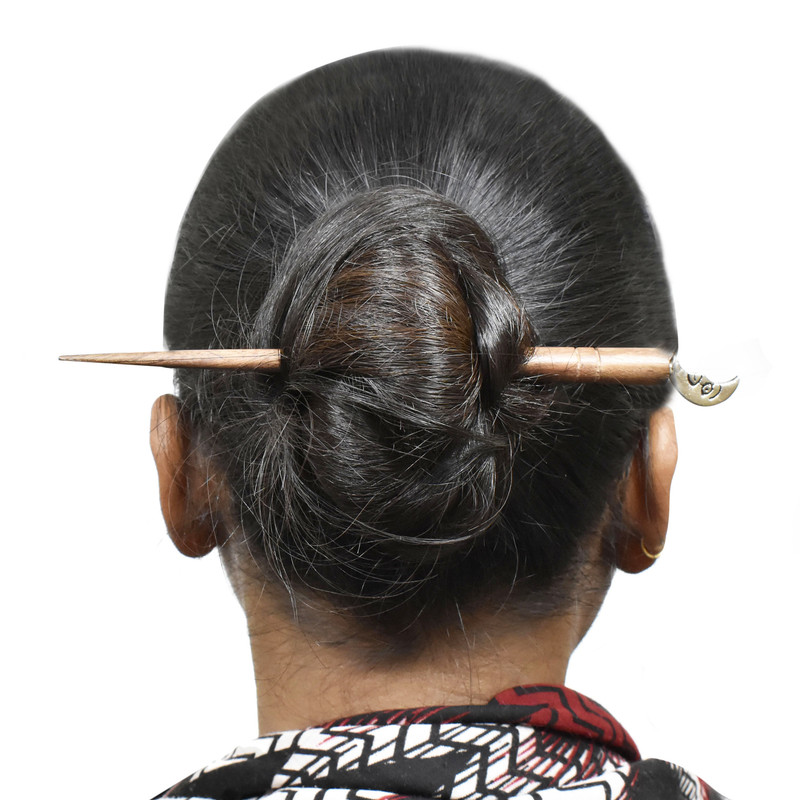 Women Juda Hair Pin Wood & Metal Handmade Beautiful Design Traditional Stick Pin - Picture 27 of 40
