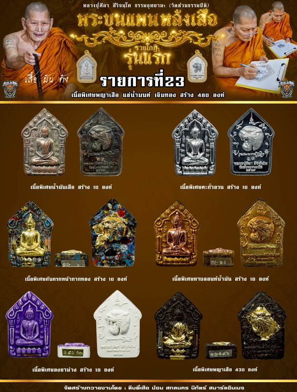 รายการที่ 23 เนื้อพิเศษพญาเสือ แช่น้ำมนต์ เจิมทอง สร้าง 480 องค์