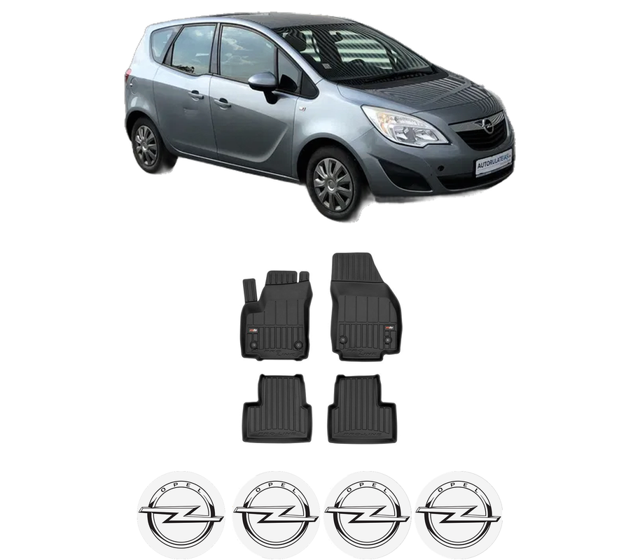 Set covorase presuri OPEL MERIVA B VAN (S10) din 2013-2017, auto, din cauciuc thermoplastic, 4 Stickere auto cu OPEL