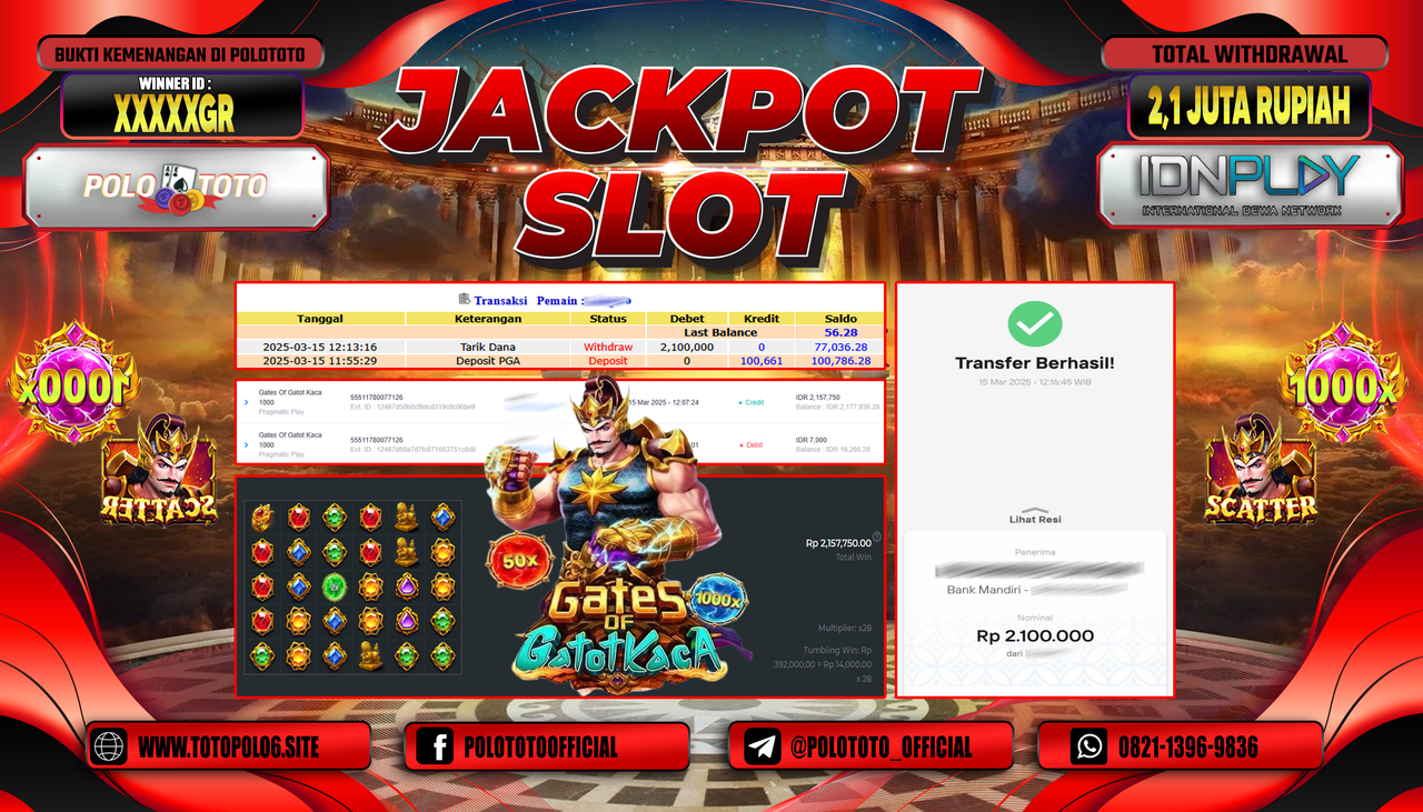 POLOTOTO JACKPOT SLOT GATES OF GATOT KACA 1000 Rp.2.100.000,-