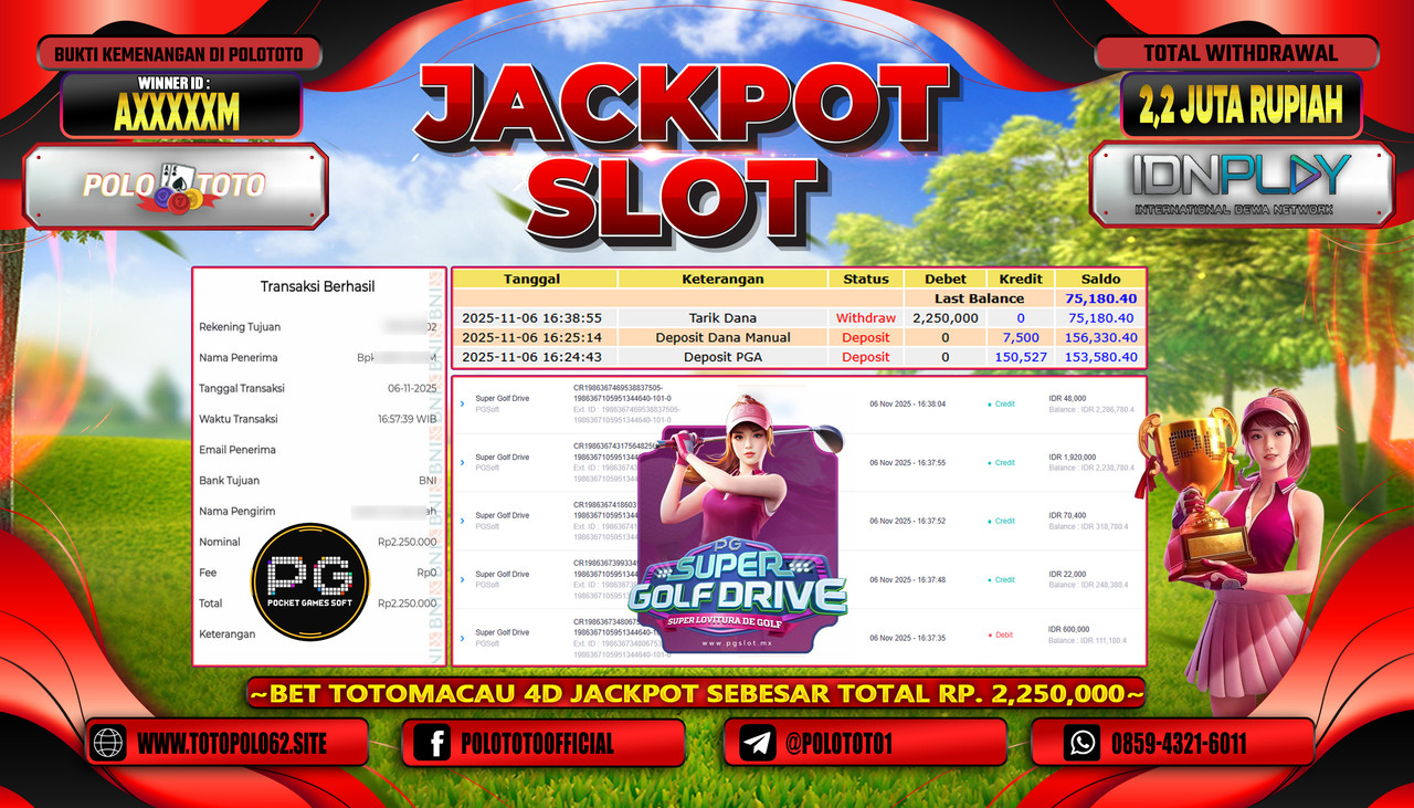 POLOTOTO JACKPOT SLOT SUPER GOLF DRIVE Rp.2.200.000,- LUNAS