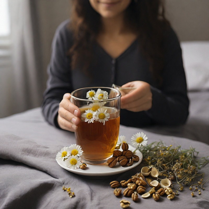 a woman holding a cup of chamomile tea