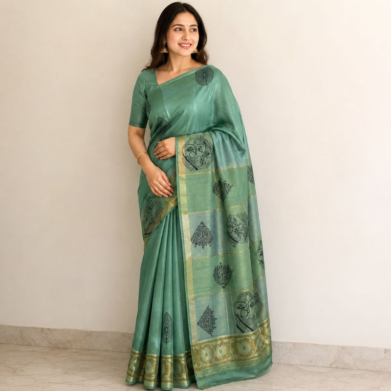 Women's Classic Kota  Slub Silk Saree with Unstitched Blouse Piece
