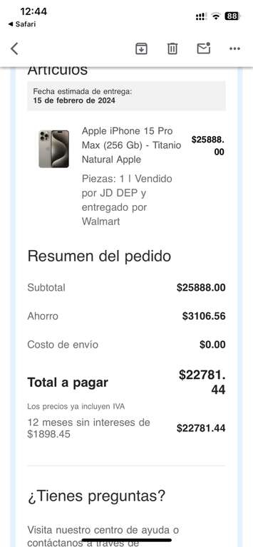 Walmart: iPhone 15 Pro Max con bonificación TDC BBVA 12% 
