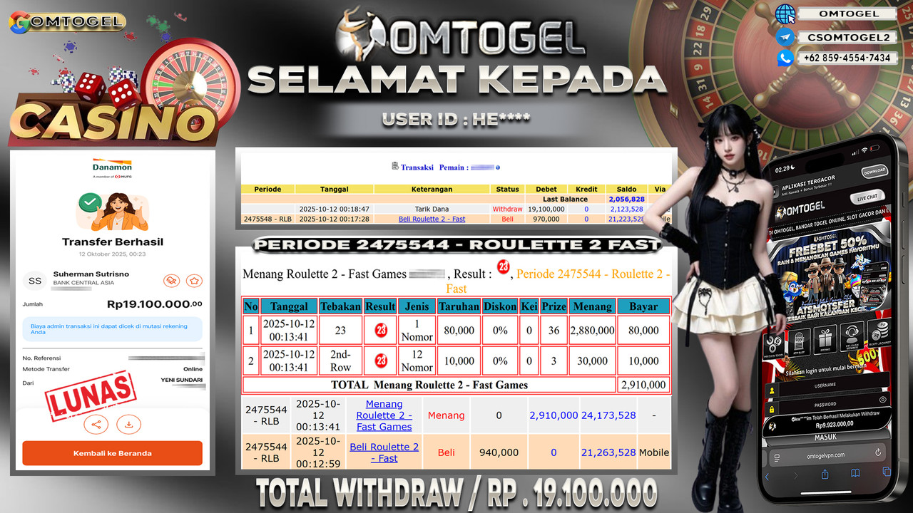 OMTOGEL JACKPOT LIVE GAMES ROULETTE 2 - FAST 19 JUTA DI BAYAR LUNAS ,-