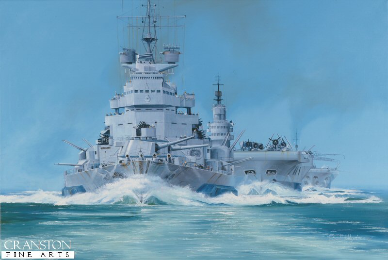 El HMS Howe lidera la British Pacific Fleet a través del estrecho de Malaka, seguido por los portaaviones HMS Victorious y HMS Implacable