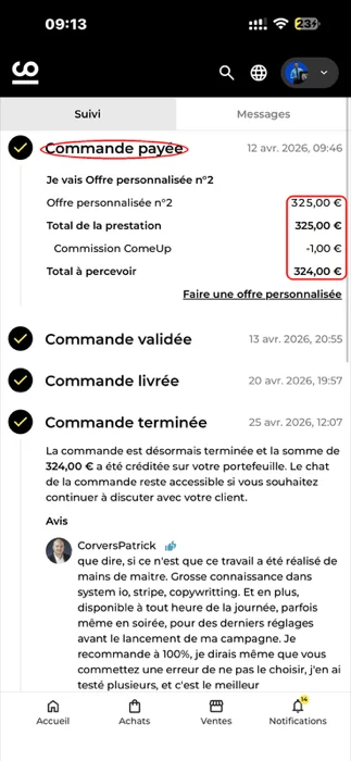 Commande ComeUp