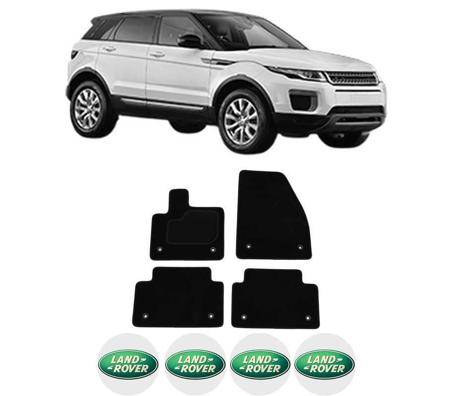 Set Covorase Presuri LAND ROVER RANGE ROVER EVOQUE (L551) din 2018-2020, Auto, Material Textil Mocheta, 4 Stickere auto cu LAND ROVER