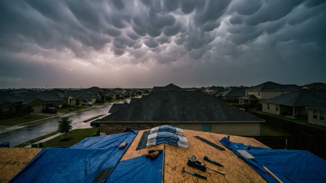 Storm clouds over San Antonio TX causing roofing delays