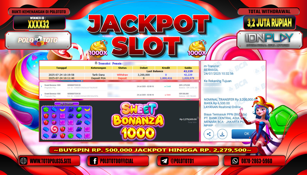 POLOTOTO JACKPOT SLOT SWEET BONANZA 1000 Rp.3.200.000,-