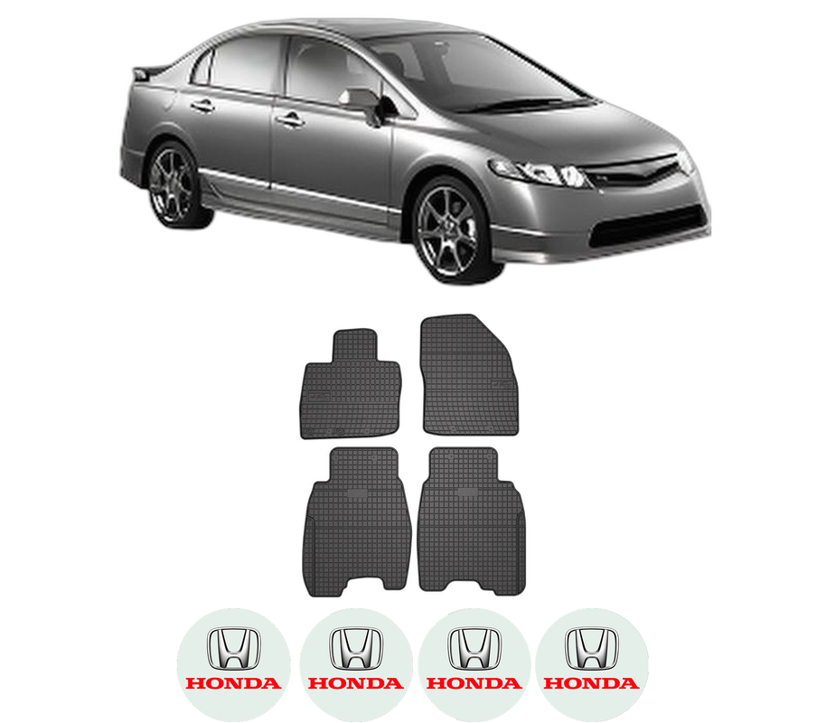 Set covorase presuri HONDA CIVIC VIII Saloon (FD, FA) din 2005-2013, auto, din cauciuc thermoplastic, 4 Stickere auto cu HONDA