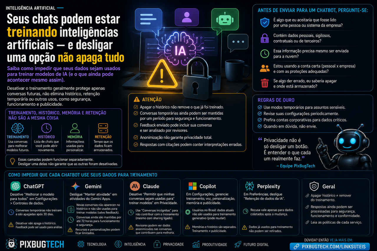 Seus chats podem estar treinando inteligências artificiais e desligar uma opção não apaga tudo