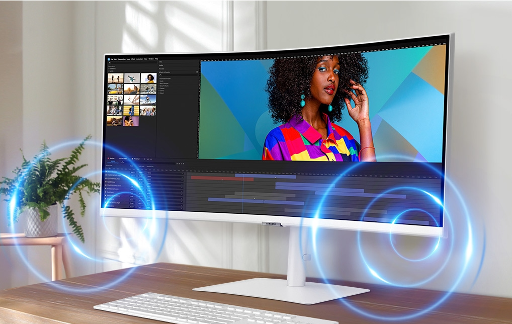 Vista trasera del monitor mostrando el puerto USB-C y otras opciones de conectividad.