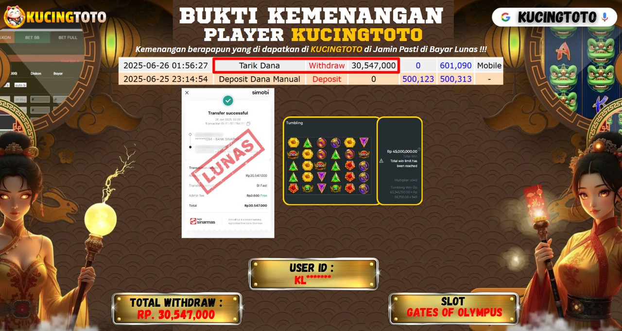 KUCINGTOTO JACKPOT SLOT GATES OF OLYMPUS 1000 RP.30.547.000.,- LUNAS