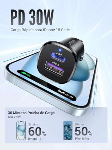 Amazon: Cargador Automovil Ugreen, PD 30W, Carga Rápida Tipo C y QC 3.0 
