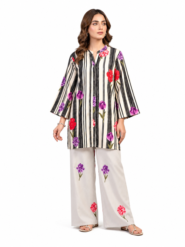 Floral Stripe Palazzo Co ord Outfit