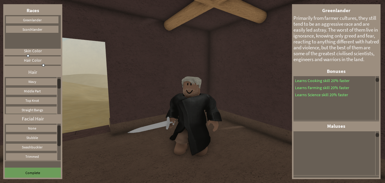 A character creation screen in a Roblox game. The character's clothing is ridiculously bulky.
