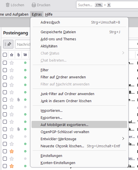 Thunderbird auf Mobilgeräte exportieren