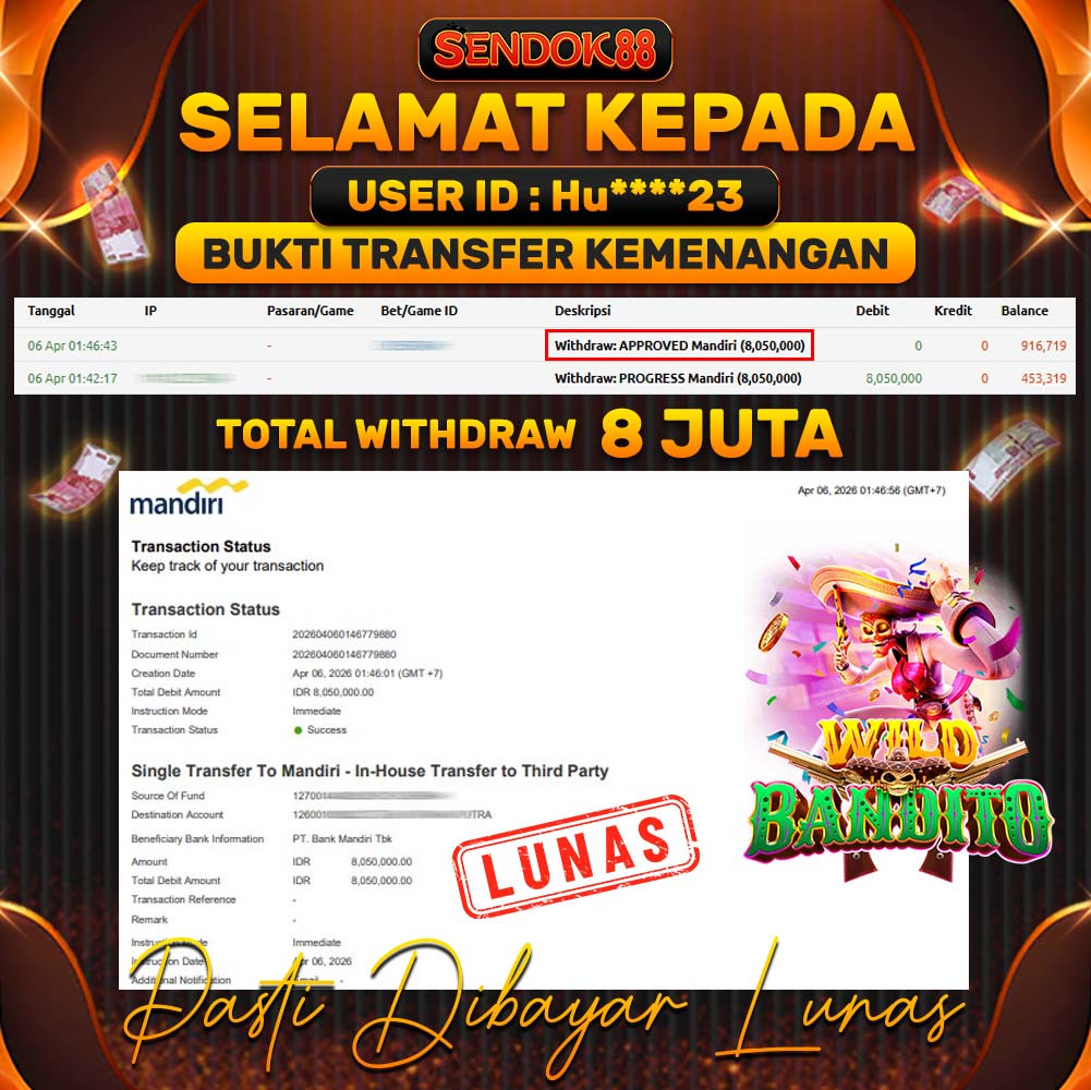 SENDOK88 JEPE! WILD BANDITO Rp 8.050.000,- LUNAS!