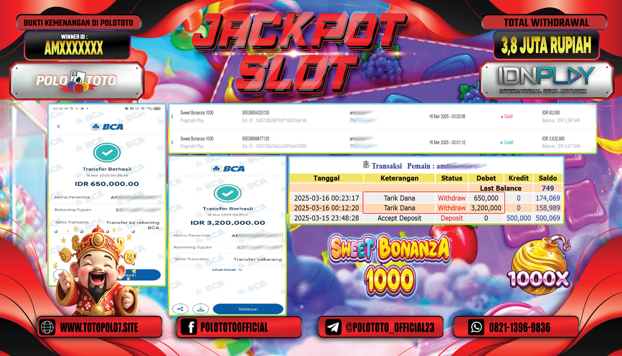 POLOTOTO JACKPOT SLOT SWEET BONANZA 1000 Rp.3.850.000,-
