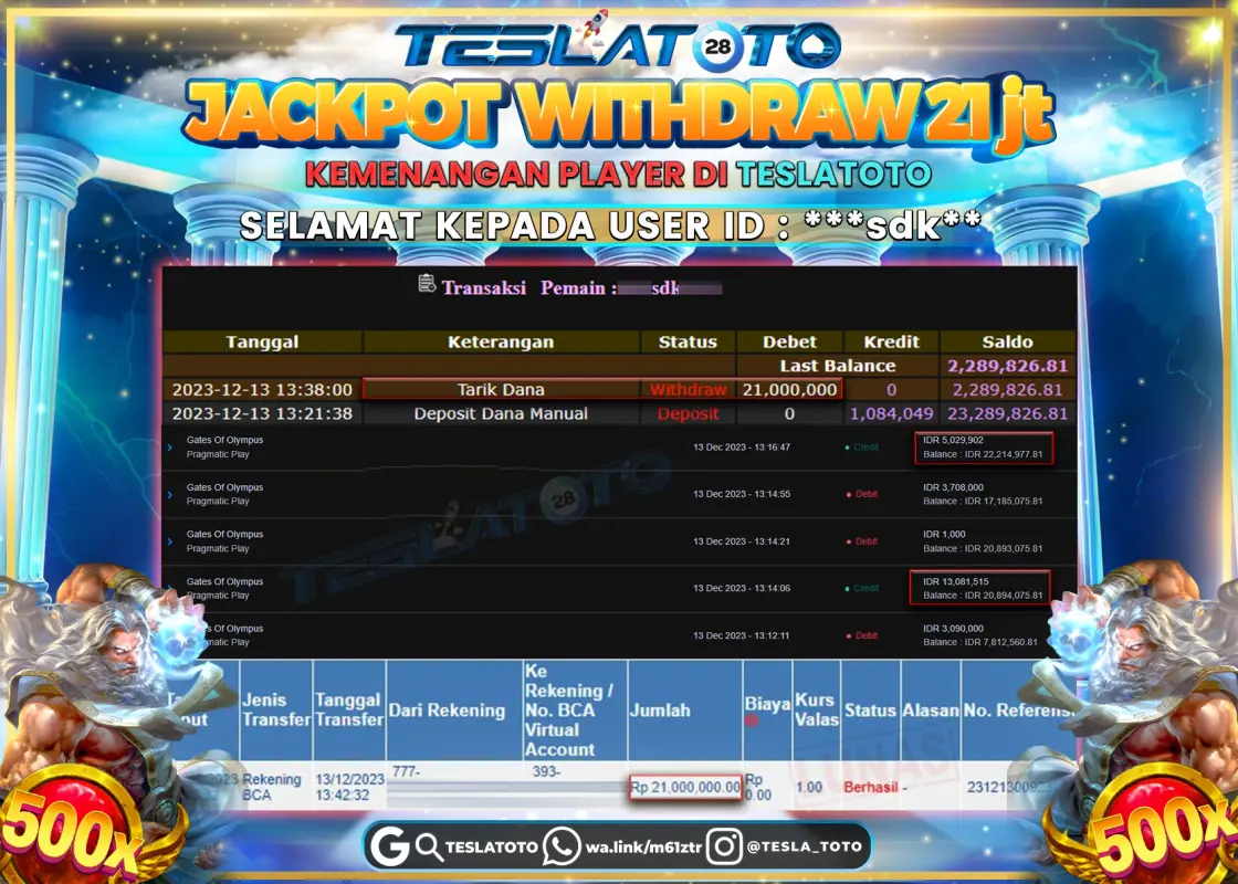 TESLATOTO JACKPOT SLOT GATES Of OLYMPUS  Rp. 21.000.000 LUNAS