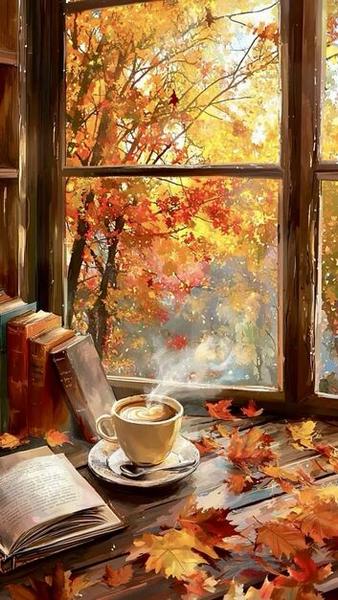 Books-leaves-cup-of-tea-window