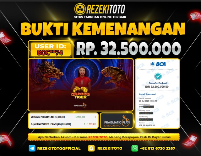 BUKTI KEMENANGAN 23 JULI 2025  DRAGON TIGER 8 JUTA  