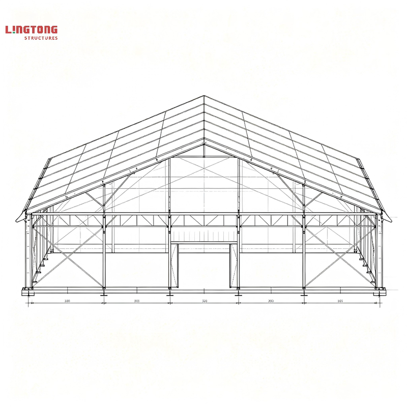 Lingtong Tent modular aircraft hangar with A-frame structure for clear span interior
